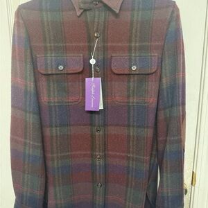 Ralph Lauren Burgundy Multi Plaid Wool-Blend Shirt Jacket